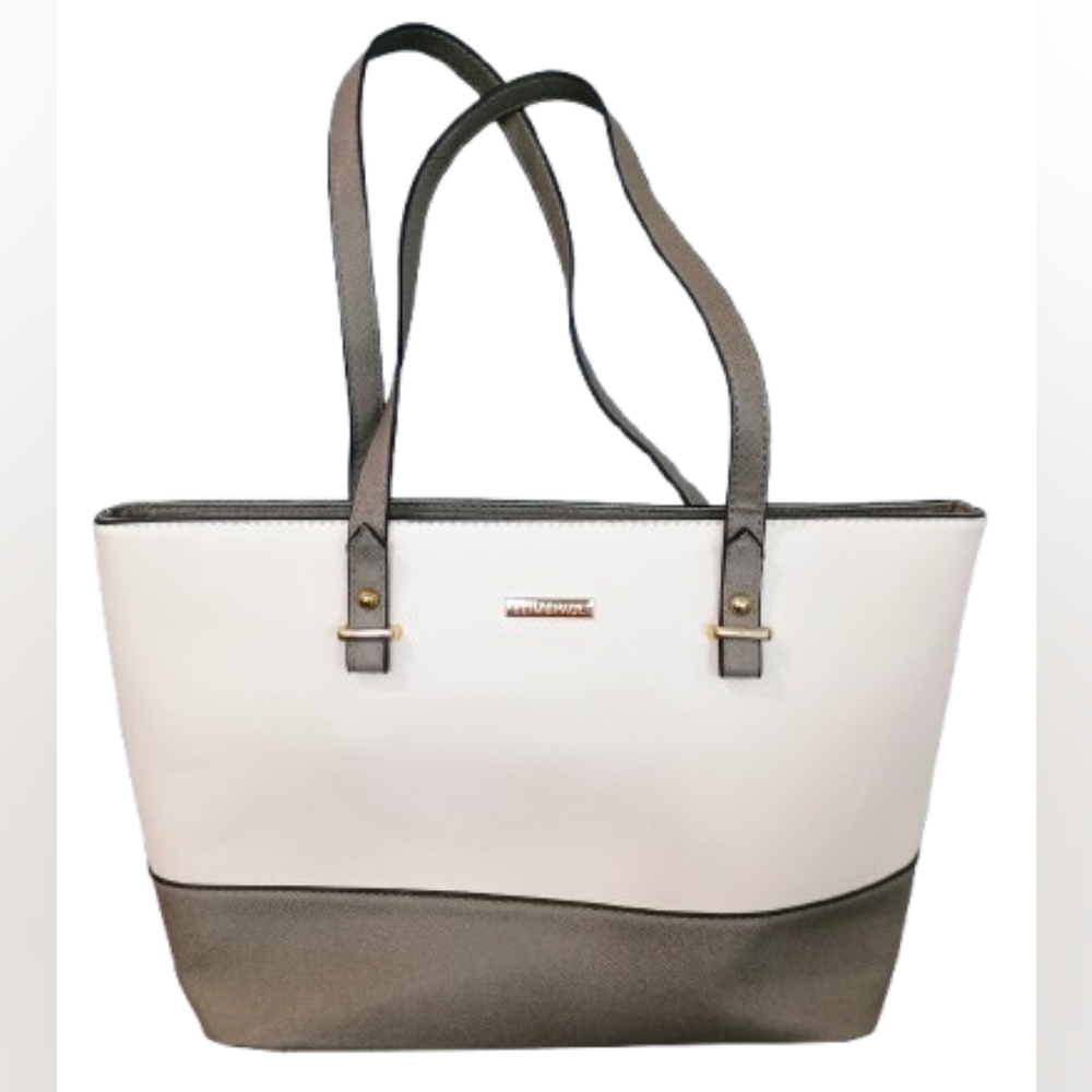 Elim & Paul Off-White Cream Gray Neutral Canvas Tote Bag